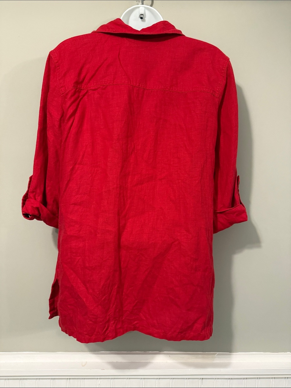 JM Collection Bright Red Button-Placket 100% Linen Tunic - Picture 3 of 6